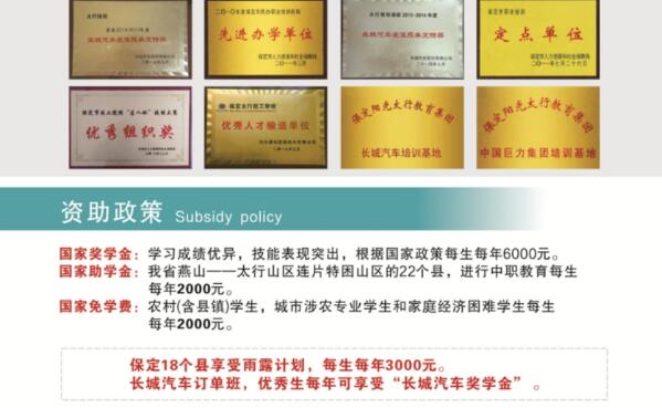 保定太行技工學(xué)校證書榮譽